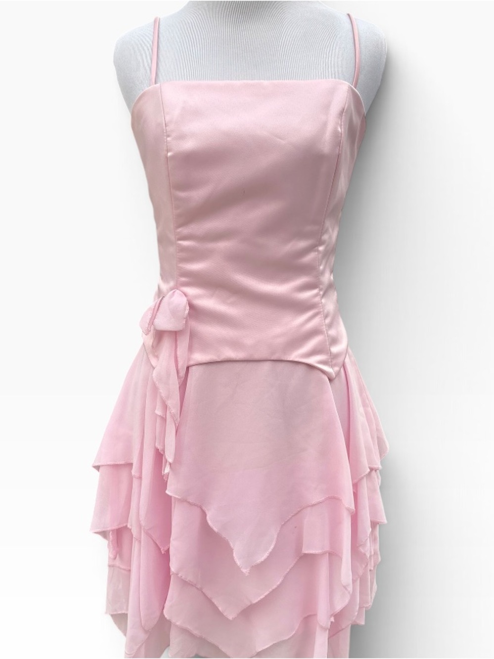 Vintage Pale Pink Tiered Corset Spaghetti-Strap Prom Dress